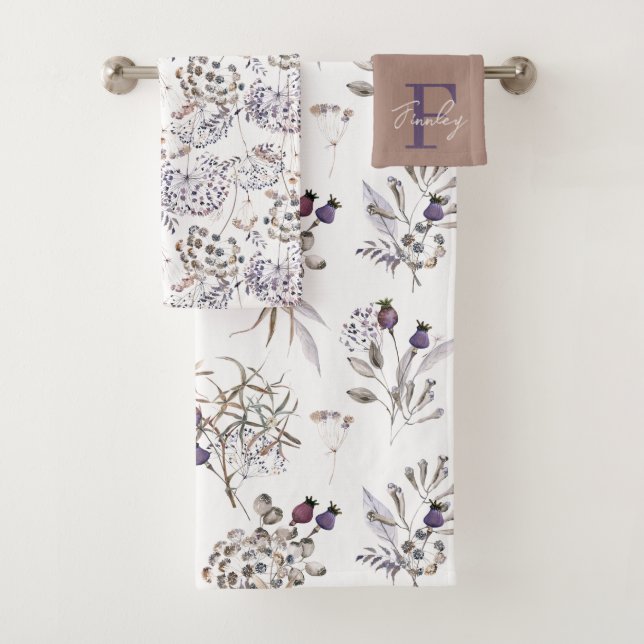 Watercolor Floral Monogrammed Towel Set (Insitu)