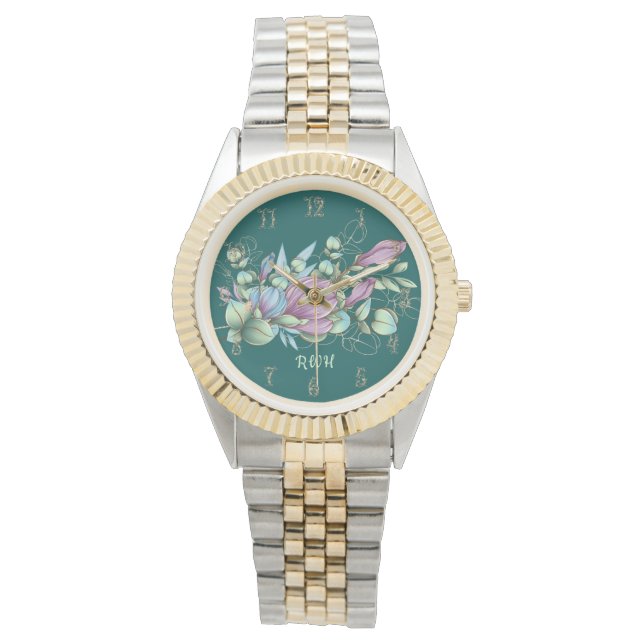 Watercolor Floral Monogrammed Watch (Front)