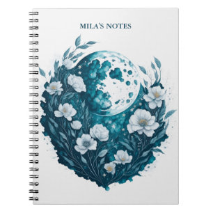 Watercolor Floral Moon Celestial Personalised Notebook
