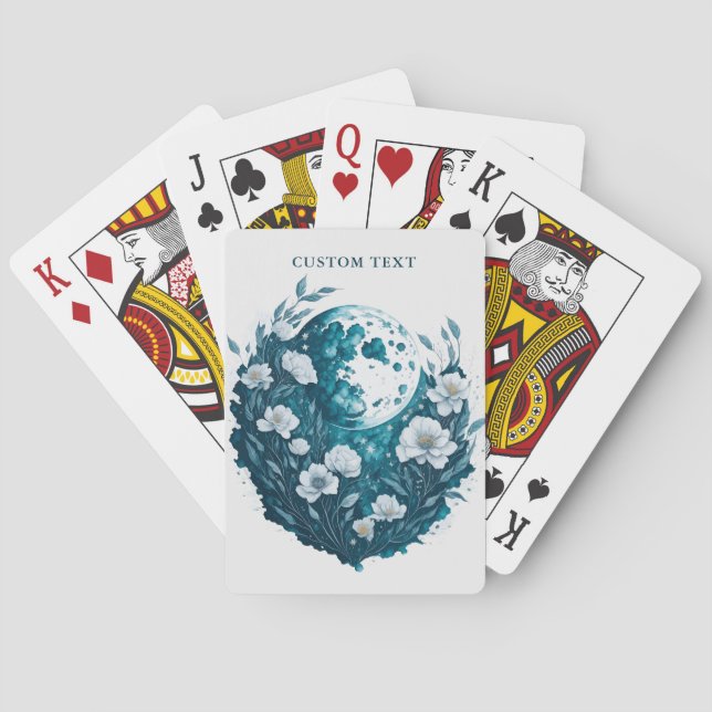 Watercolor Floral Moon Celestial Personalised Playing Cards (Back)
