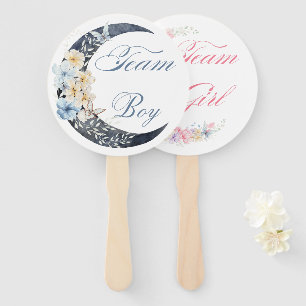 watercolor floral moon gender reveal baby shower  hand fan
