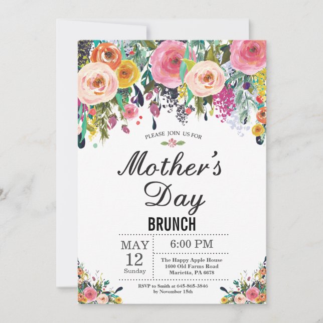 Watercolor Floral Mothers Day Brunch Invitation (Front)