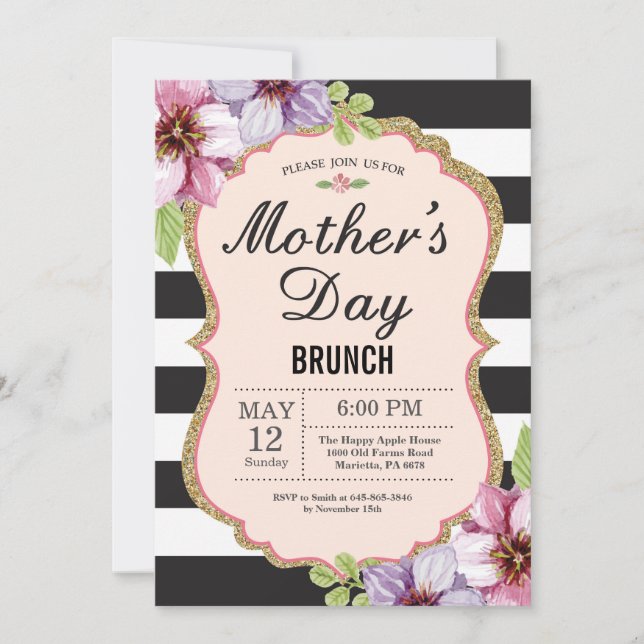 Watercolor Floral Mothers Day Brunch Invitation (Front)