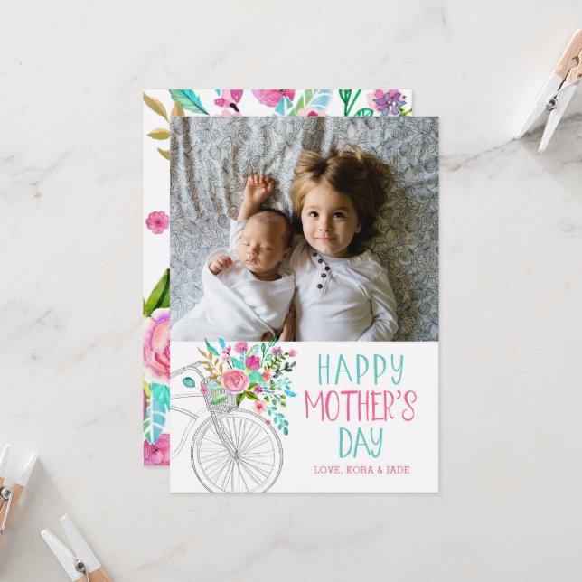 Watercolor Floral Mother's Day Card (Front/Back In Situ)