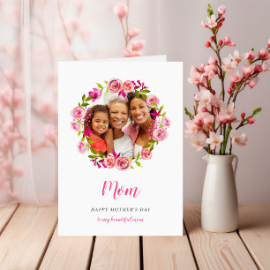 Watercolor Floral Mother's Day Photo Card for Mum