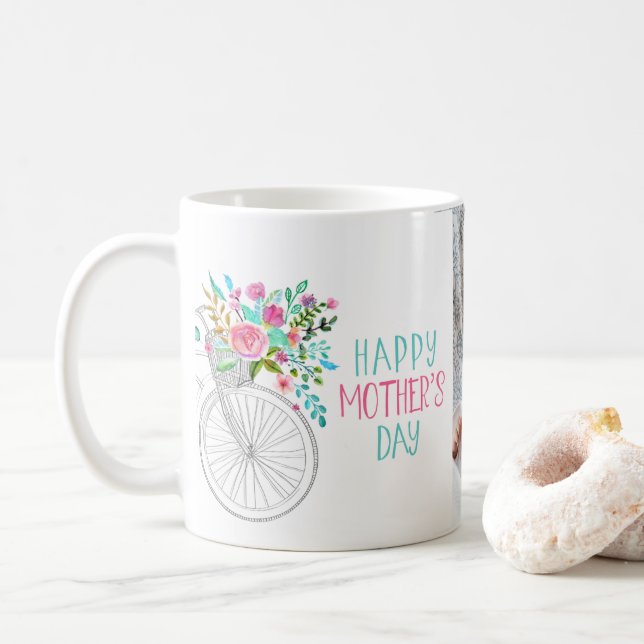 Watercolor Floral Mother's Day Photo Coffee Mug (With Donut)