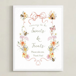 Watercolor Floral Mummy to Bee Baby Shower Treats Poster