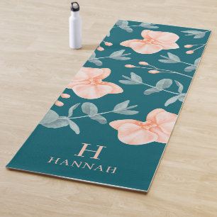 Watercolor Floral Name and Monogram Yoga Mat