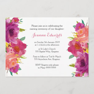 Watercolor Floral Naming Ceremony Personalised Invitation