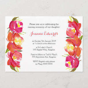 Watercolor Floral Naming Ceremony Personalised Invitation