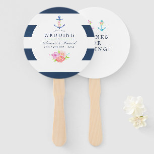 Watercolor Floral Nautical Wedding Favour Hand Fan