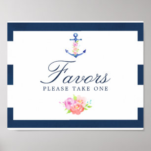 Watercolor Floral Nautical Wedding Favours Sign