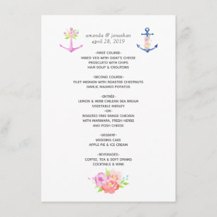 Watercolor Floral Nautical Wedding Menu