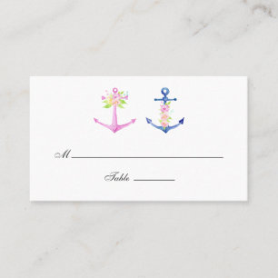 Watercolor Floral Nautical Wedding Place Card
