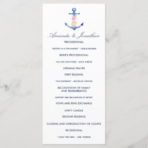 Watercolor Floral Nautical Wedding Program Programme