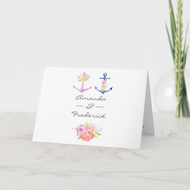 Watercolor Floral Nautical Wedding Programme (Front)