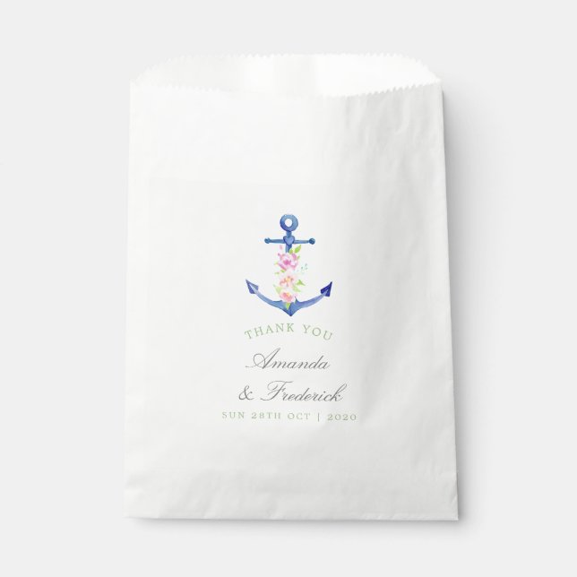 Watercolor Floral Nautical Wedding Thank You Favour Bags (Front)