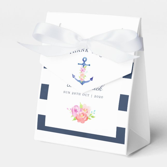 Watercolor Floral Nautical Wedding Thank You Favour Box (Front Side)