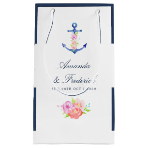 Watercolor Floral Nautical Wedding Thank You Small Gift Bag