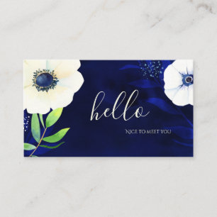 Watercolor Floral Navy Blue Hello Business Card