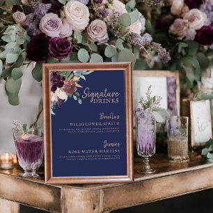 Watercolor Floral Navy Plum & Rose Signature Drink Poster