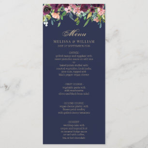 Watercolor Floral Navy Wedding Menu