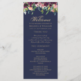 Watercolor Floral Navy Wedding Programme