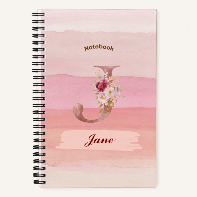 Watercolor Floral Notebook - Initial J (Front)