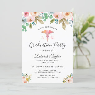 Watercolor Floral Nurse Graduate Photo Graduation Invitation