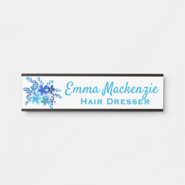Watercolor Floral Office Door Sign Nameplate (Front)