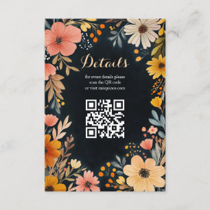 Watercolor Floral on Dark Quinceañera CUSTOM QR Enclosure Card