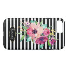 Watercolor Floral on Stripes with Monogram