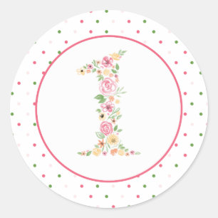 Watercolor Floral One First Birthday Classic Round Sticker