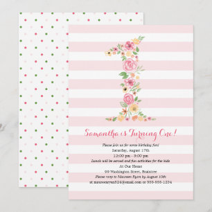 Watercolor Floral One First Birthday Invitation