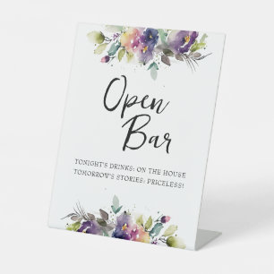 Watercolor Floral Open Bar Pedestal Sign