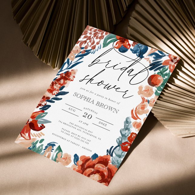 Watercolor Floral Orange Bohemian Bridal Shower Invitation (Creator Uploaded)