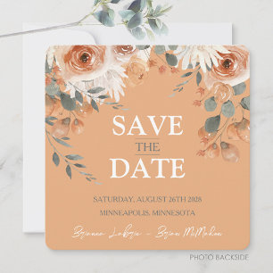 Watercolor Floral Orange Peach Wedding Square Save The Date