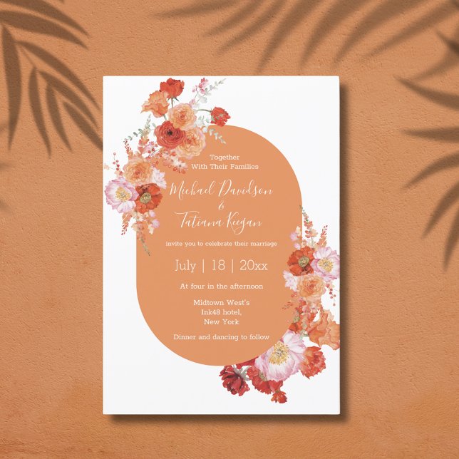 watercolor floral orange pink modern wedding  invitation (Creator Uploaded)