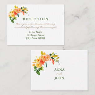 Watercolor floral orange Reception Enclosure Card