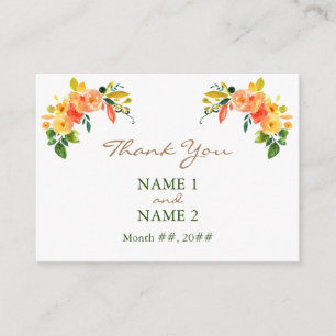 Watercolor floral orange Thank You Enclosure Card