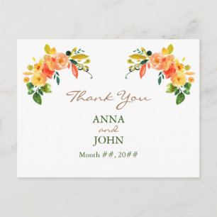 Watercolor floral orange Thank You Postcard