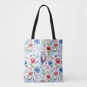 Watercolor Floral Owl Seamless Pattern Tote Bag