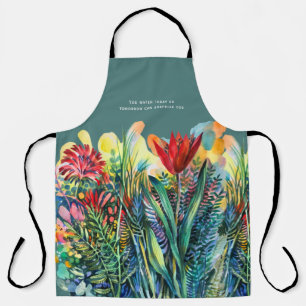 Watercolor floral painting with quote  apron