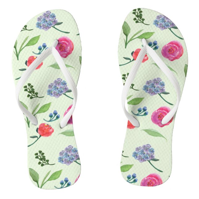 Watercolor Floral Pair of Flip Flops (Footbed)