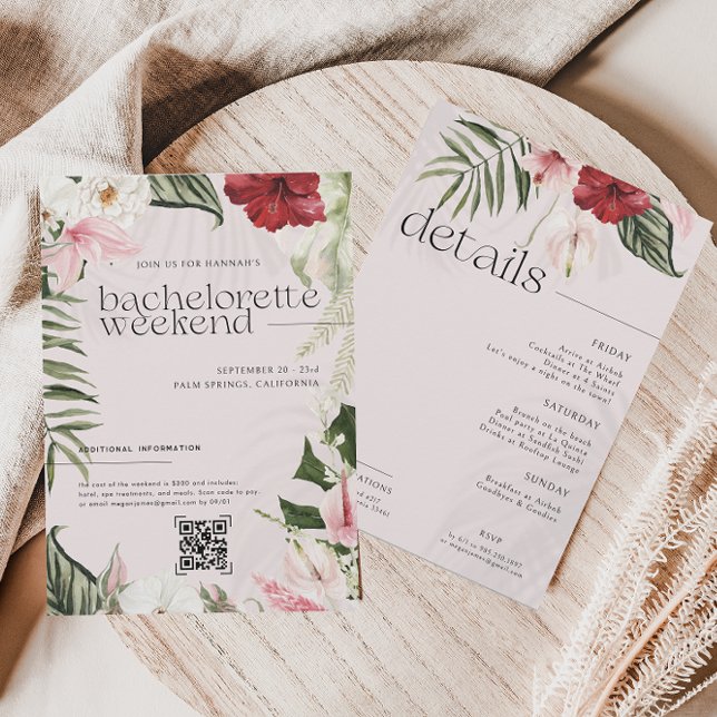 Watercolor Floral Palms | Bachelorette Weekend  Invitation (Creator Uploaded)
