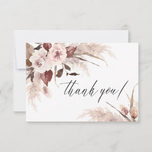 Watercolor Floral Pampas Grass Boho Wedding  Thank You Card