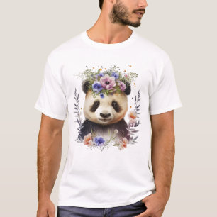 Watercolor Floral Panda Cute T-Shirt