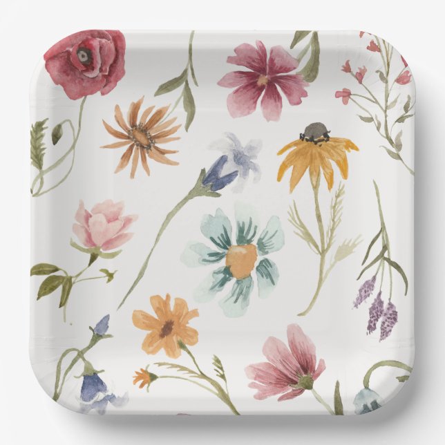 Watercolor Floral Paper Plates (Front)