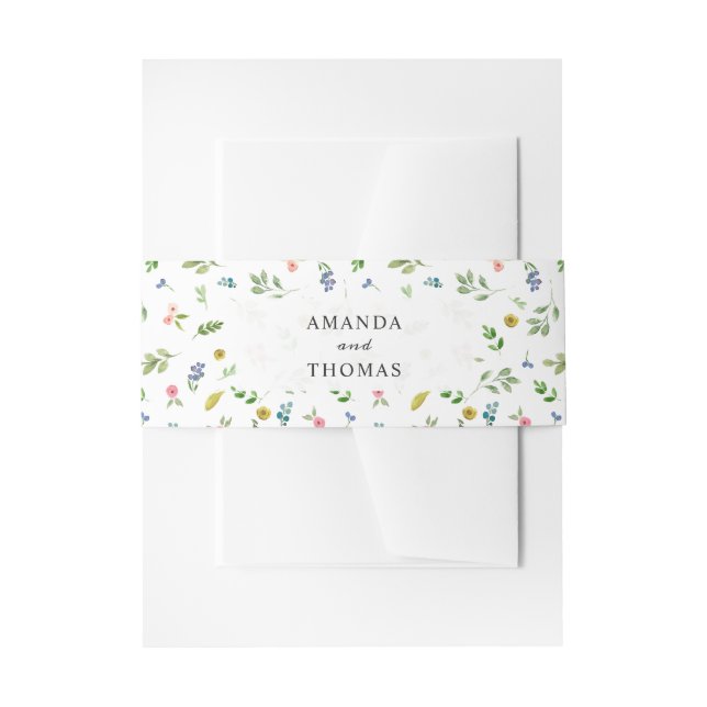 Watercolor Floral Pastel Elegant Wedding Invitation Belly Band (Front Example)
