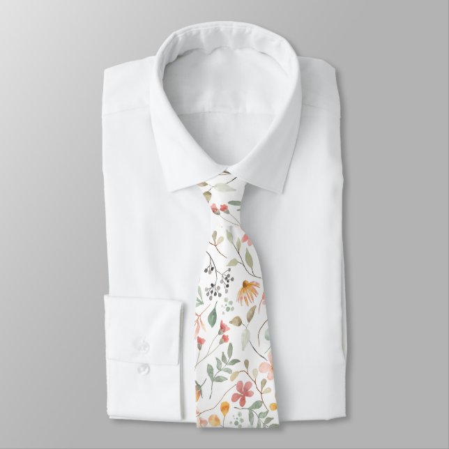 Watercolor Floral Pastel Spring Tie (Tied)
